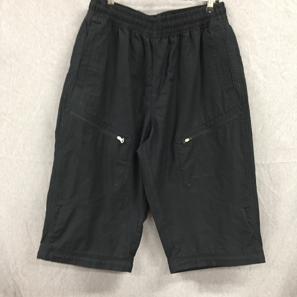 Converse Mens Black Cargo Shorts Elastic‎ Waist Zip Pockets Size Medium